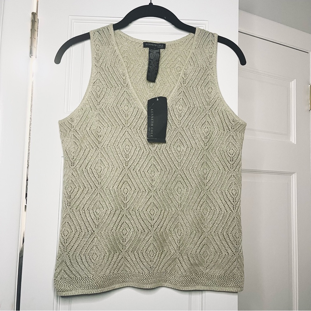 Kenneth Cole Beige Knit Business Casual Tank Top